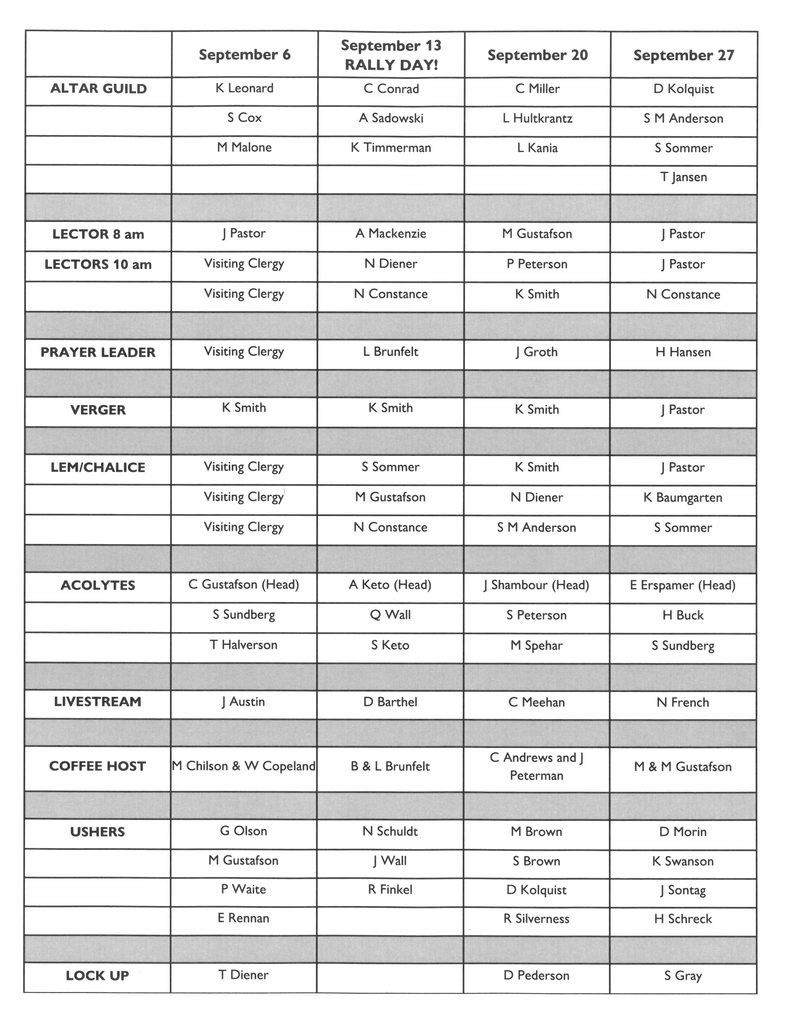 Lay Min Sched Sept 26